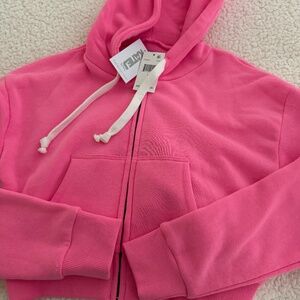 Katie J NYC Hot Pink Cropped Zip-Up Hoodie Sweatshirt Girls Tween Size Large